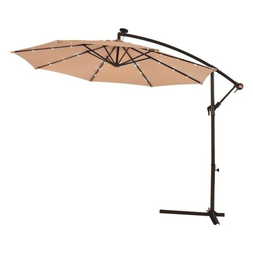 10 ft. Steel Market Hanging Solar LED Patio Umbrella with Base - Lot 736