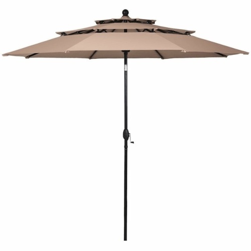 10 ft. 3-Tier Aluminum Sunshade Shelter Double Vented Market Patio Umbrella in Beige - Lot 741