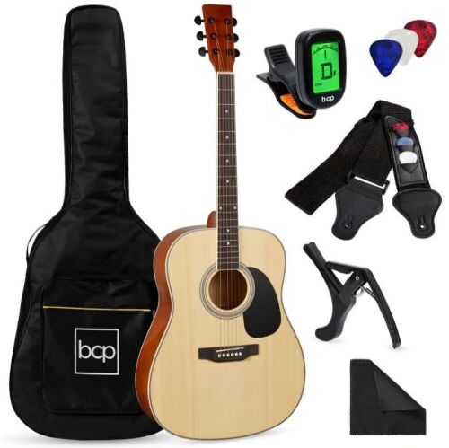 41in Acoustic Guitar Starter Kit w/ Digital Tuner, Padded Case, Picks, Strap - Lot 743