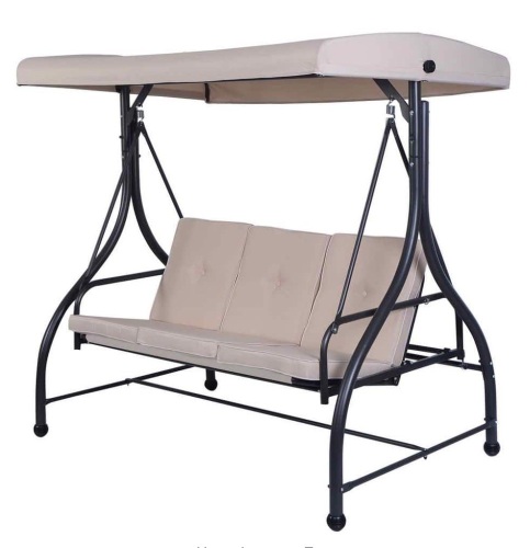 3-Person Steel Outdoor Metal Patio Swing Canopy Hammock with Beige Cushions - Lot 768