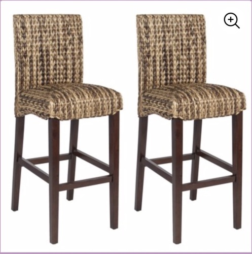 Set of 2 Woven Seagrass Counter Height Bar Stools w/ Mahogany Wood Frame  - Lot 769