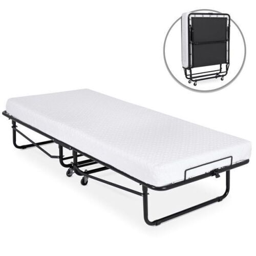 Twin Folding Rollaway Cot-Sized Mattress Guest Bed w/ 3in Memory Foam, Locking Wheels - Lot 1126