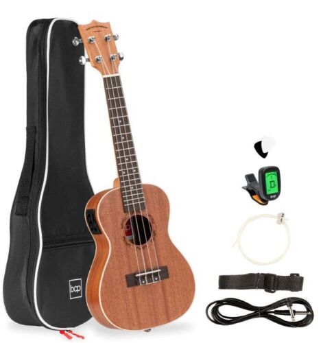 23in Acoustic Electric Concert Sapele Ukulele Starter Kit w/ Built-in Tuner - Lot 1169