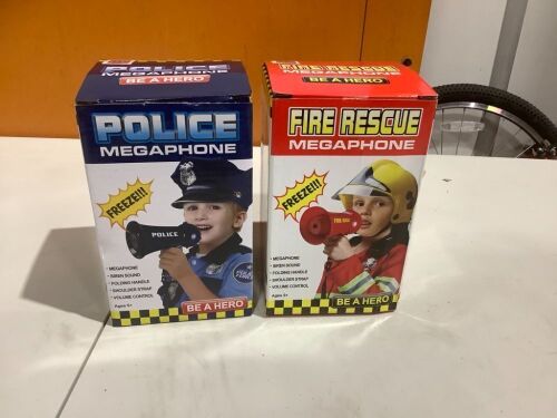 Fire Police Megaphone Toy Set w/ Talk Siren Volume Control  - Lot 1178
