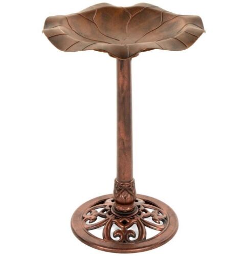 Lily Leaf Pedestal Bird Bath Decoration Accent w/ Floral Accents - Lot 1190