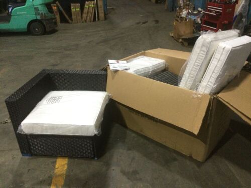 Outdoor Wicker Patio Couch, Black w/ White Cushions - Lot 45