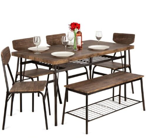6-Piece Modern Dining Set w/ Storage Racks, Table, Bench, 4 Chairs - 55in - Lot 75