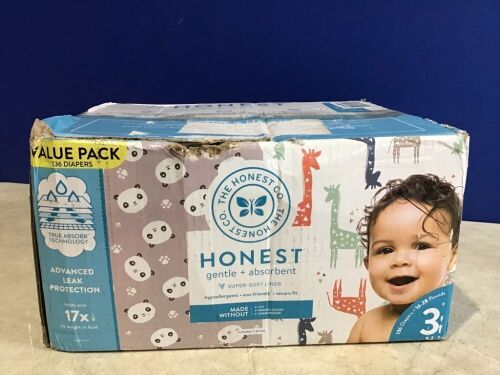 The Honest Company Baby Diapers, Size 3, 136 ct - Lot 116