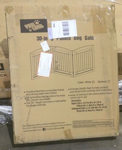 Pawland 30" 3 Panel Dog Gate, White  - Lot 134