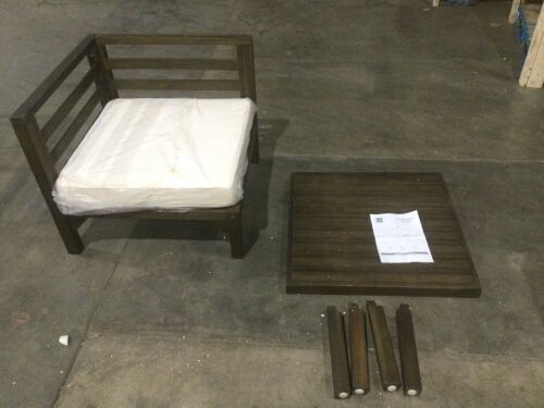 Lot of (2) Acacia Wood Outdoor Patio Sectional Corner Piece - Missing Screws for Legs & No Back Cushion - Lot 135