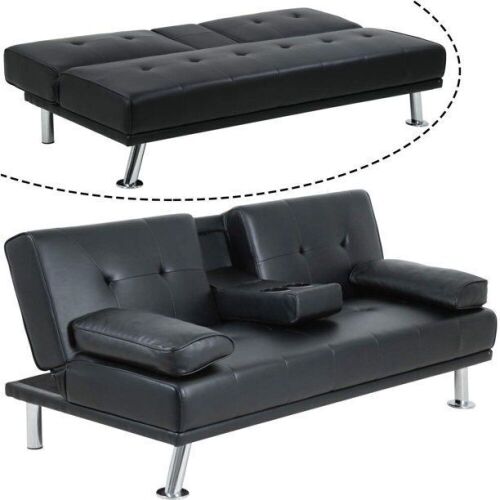 Faux Leather Convertible Futon Sofa Bed - Lot 144
