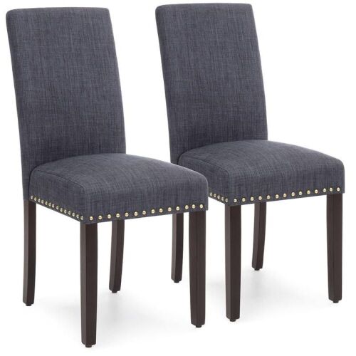Lot of (2) Set of 2 Upholstered Parsons Accent Dining Chairs w/ Wood Legs, Studded Trim - Lot 158