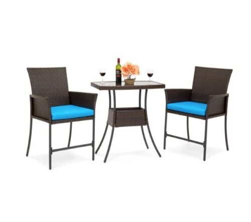 3-Piece Patio Wicker Bistro Set with Glass Top, Brown - Lot 187