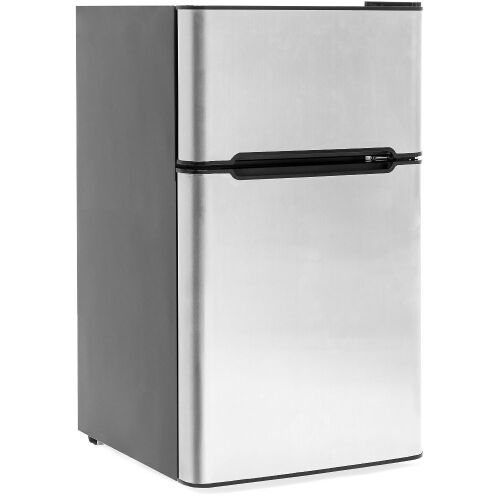 34in Double Door Stainless Steel Mini Refrigerator w/ 3.2 Cubic Feet, Ice Tray, Scraper - Lot 192