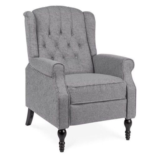 Tufted Upholstered Wingback Push Back Recliner Armchair w/ Nailhead Trim - Lot 294