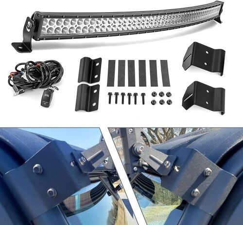 Dasen LED Light Bar Mounting Brackets Windshield w/Pro-Fit Cage Upper Roof Wiring Kit 50" 288W High Power Curved Compatible with 2013-2021 Polaris Ranger XP 1000 900 570 Crew - Lot 326