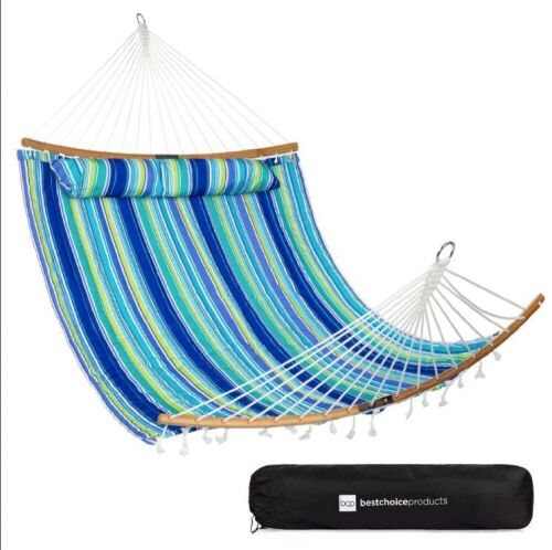 2-Person Quilted Portable Hammock w/ Curved Bamboo Spreader Bar, Carry Bag - Lot 601
