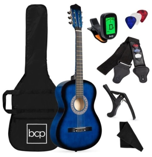 Beginner Acoustic Guitar Set w/ Case, Strap, Digital Tuner, Strings - 38in, Appears New - Lot 257