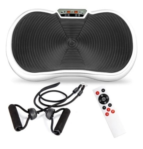 Vibration Plate Exercise Machine Full Body Fitness Platform w/ Bands, White, Appears New - Lot 212