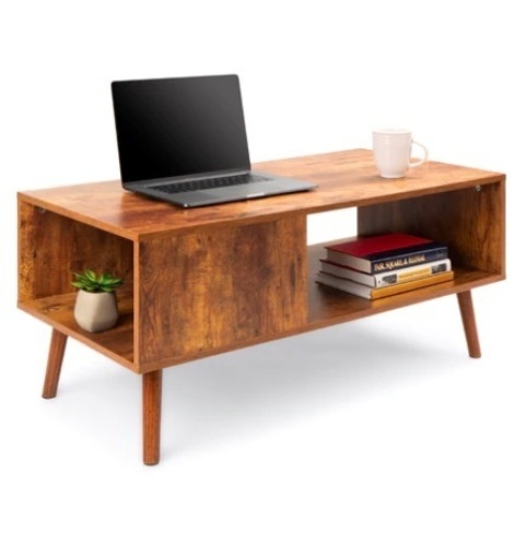 Wooden Mid-Century Modern Coffee Accent Table w/ Open Storage Shelf, Brown, Appears New - Lot 213