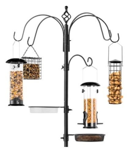 Bird Feeding Station, 6-Hook Steel Multi-Feeder Stand w/ 4 Feeders,  89in, Appears New - Lot 216