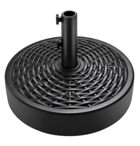 Plastic Faux Wicker Patio Umbrella Base Accessory w/ 2 Adjustment Knobs, Black, Appears New - Lot 225