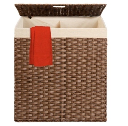 Double Laundry Hamper Basket w/ Easy Assembly, & Liner Bag, Dark Brown, Appears New - Lot 231