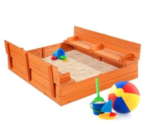 Kids Cedar Sandbox w/ Sand Screen, 2 Benches, 47x47in, Appears New/ Damaged Box - Lot 278