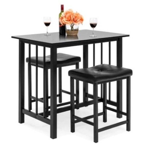 3-Piece Counter Height Dining Table Set w/ 2 Stools, Space-Saving Design, Black, Appears New - Lot 282