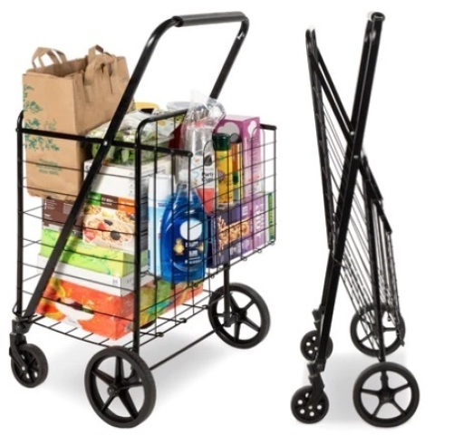 Folding Steel Grocery Cart w/ Double Basket, Swivel Wheels, 220lb Cap, Appears New - Lot 283