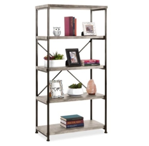 5-Tier Industrial Bookshelf w/ Metal Frame, Wood Shelves, Gray, Appears New - Lot 300