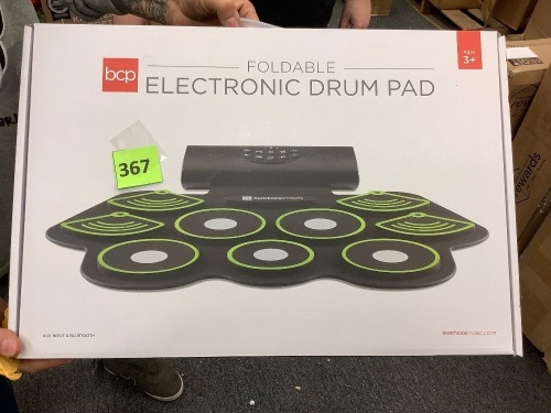 Electronic Drum Set, Bluetooth Roll Up Portable Pad Kit w/ Built-In Speakers, Pedals, Drumsticks - Lot 367