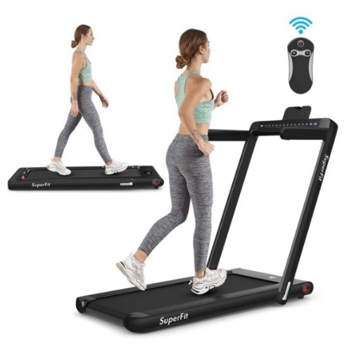 SuperFit 2.25HP 2 in 1 Dual Display Folding Treadmill  W/APP Control, Black, Appears New - Lot 414