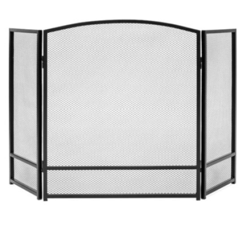 3-Panel Simple Steel Mesh Fireplace Screen w/ Rustic Worn Finish, Black, 47x29in, Appears New - Lot 416