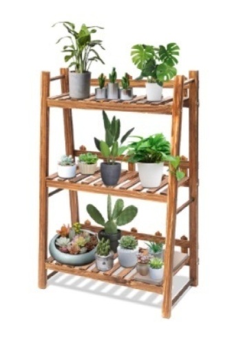 TOOCA Plant Stand Wood Indoor, 3-Tier, Steady Vertical Non-Slipage Tiered Plant Ladder Outdoor, Plant Shelf, Carbonized (24" x 12" x 35"), Appears New - Lot 426