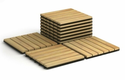 10 Pcs 12" X 12" Acacia Wood Interlocking Stripe Deck Tiles, Appears New - Lot 437