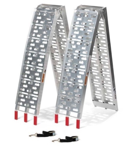 7.5 ft Aluminum Plate Top Lawnmower ATV Truck Loading Ramps Trailer Pair, Appears New - Lot 439