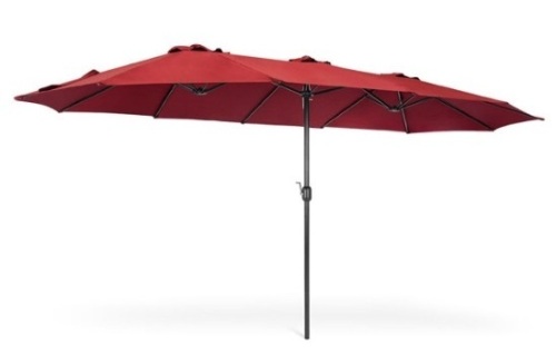 15x9ft Large Double-Sided Rectangular Outdoor Aluminum Umbrella w/ Crank, Red, Appears New - Lot 471