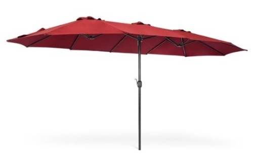 15x9ft Large Double-Sided Rectangular Outdoor Aluminum Umbrella w/ Crank, Red, Appears New - Lot 473