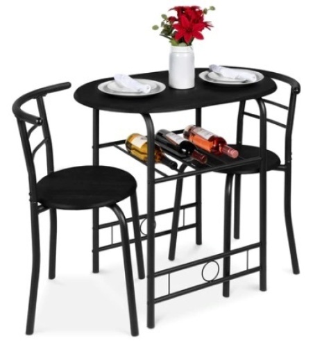 3-Piece Wooden Table & Chairs, Dining Set w/ Lower Storage Shelf, Black, Appears New - Lot 485