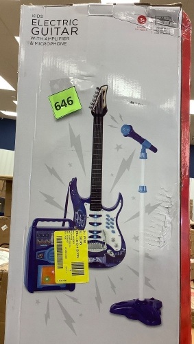 Kids Electric Guitar Toy Play Set w/ 6 Songs, Microphone, Amp - Lot 646