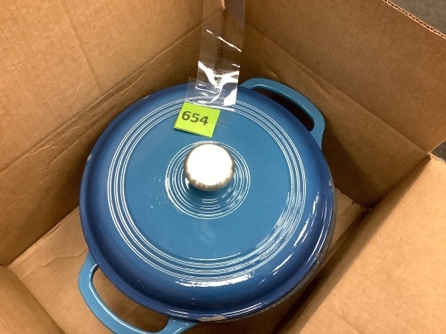 6qt Non-Stick Enamel Cast-Iron Dutch Oven Kitchen Cookware w/ Side Handles - Lot 654