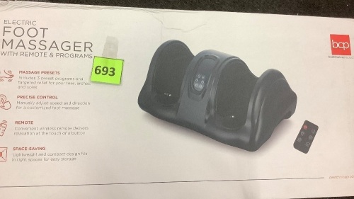 Therapeutic Foot Massager w/ High Intensity Rollers, Remote, 3 Modes - Lot 693
