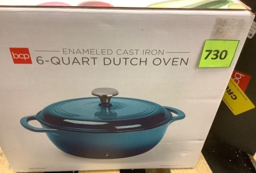 6qt Non-Stick Enamel Cast-Iron Dutch Oven Kitchen Cookware w/ Side Handles - Lot 730
