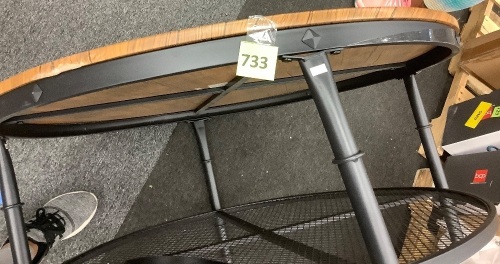 2-Tier Round Industrial Wood & Steel Coffee Table, Storage Shelves - 35.5in - Lot 733