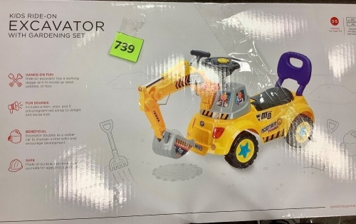 Kids Excavator Ride-On, Foot-to-Floor Construction Toy Truck w/ Garden Set - Lot 739
