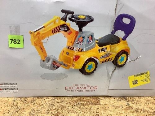 Kids Excavator Ride-On, Foot-to-Floor Construction Toy Truck w/ Garden Set - Lot 782
