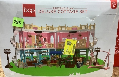 Deluxe Cottage Dollhouse Mansion Pretend Toy Playset w/ Tiny Critters - Lot 795