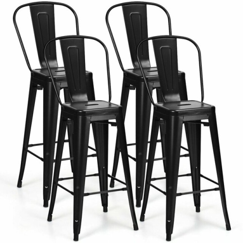 30" Height Set Of 4 High Back Metal Industrial Bar Stools - Lot 1167