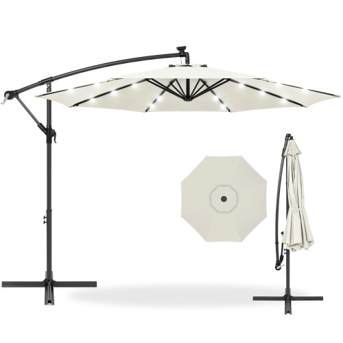 Solar LED Offset Hanging Patio Umbrella w/ Crank Tilt Adjustment - 10ft - Lot 1184